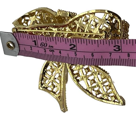 Kenneth Jay Lane Bow Brooch Pin Gold Tone Vintage KJL Rhinestone Women Retro - Picture 8 of 15